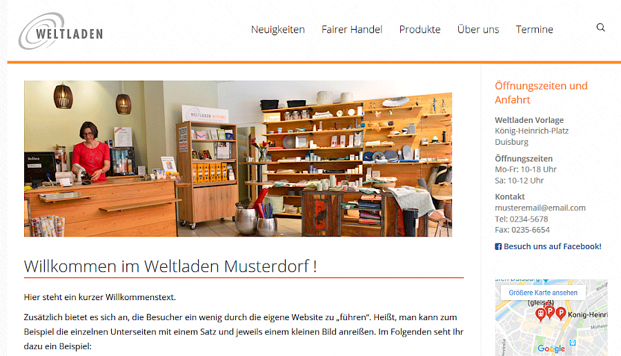 Screenshot von weltlaeden.de/vorlage